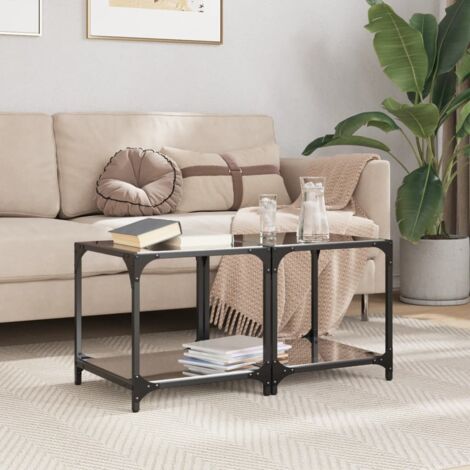 Tables basses avec dessus en verre-Table Salon-Table d'appoint noir 2 pcs 40x40x40 cm acier 929098 (1/5)