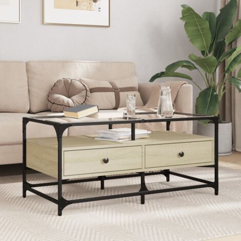 Table basse et dessus en verre-Table Salon chêne sonoma 98,5x50x45 cm acier 528817 (1/5)