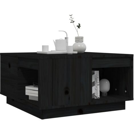 Table basse-Table Salon-Table d'appoint Noir 60x61x32,5 cm Bois massif ...