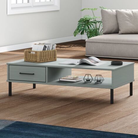 Table basse avec pieds en métal-Table Salon-Table d'appoint Gris Bois pin massif OSLO 258788 (1/5)