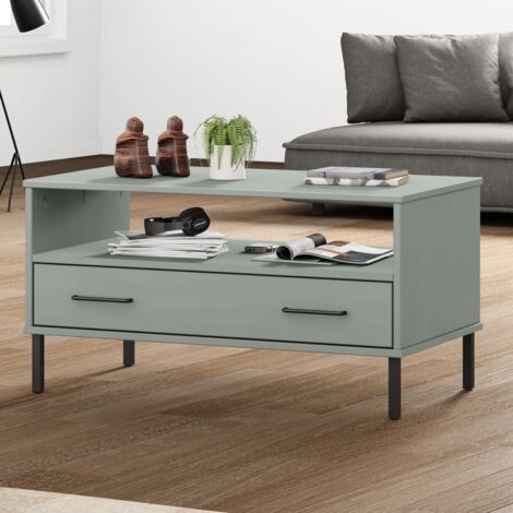 Table basse avec pieds en métal-Table Salon-Table d'appoint Gris 85x50x45 cm Bois OSLO 106595 (1/5)