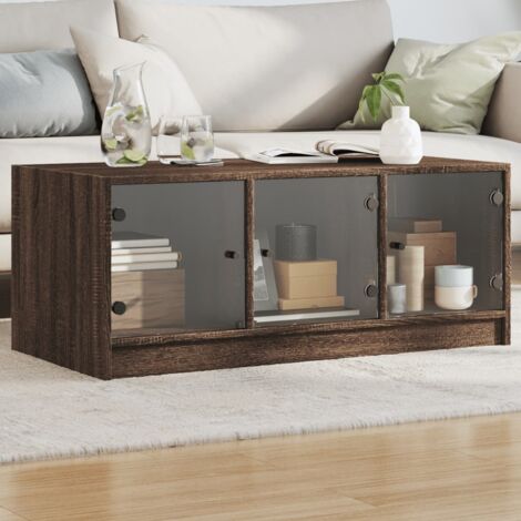 Table basse avec portes en verre-Table Salon-Table d'appoint chêne marron 102x50x42 cm 991193 (1/5)