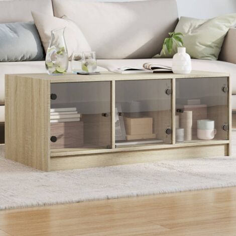 Table basse avec portes en verre-Table Salon-Table d'appoint chêne sonoma 102x50x42 cm 406147 (1/5)