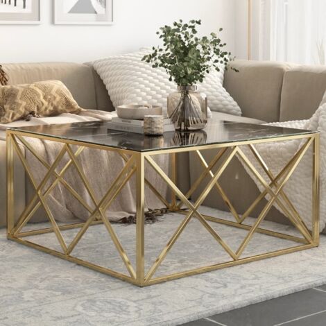 Table basse-Table Salon -Table d'appoint doré acier inoxydable et verre trempé 550399 (1/5)
