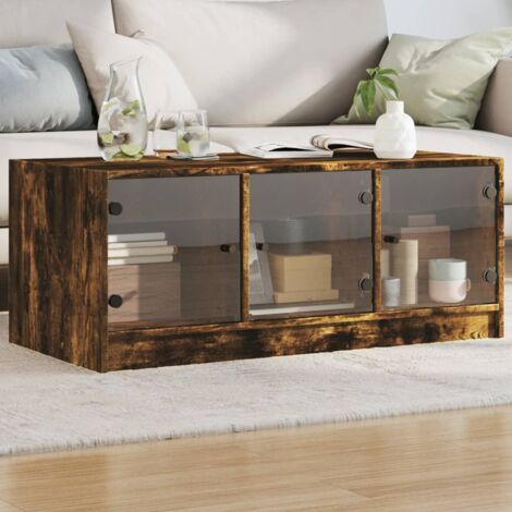Table basse avec portes en verre-Table Salon-Table d'appoint chêne fumé 102x50x42 cm 162395 (1/5)