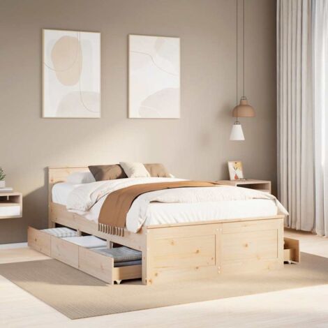 Cadre de lit sans matelas avec tête de lit-Structure de lit avec panneau de lit 135x190 cm bois pin 131205 (1/5)