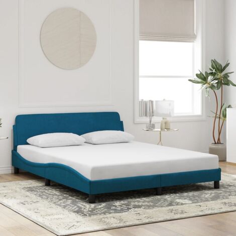 Cadre de lit et tête de lit sans matelas-Structure de lit avec panneau de lit bleu 160x200cm velours 883591 (1/5)