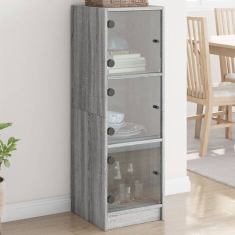 Buffet avec portes en verre-Meuble de rangement sonoma gris 35x37x109 cm 396000 (1/5)