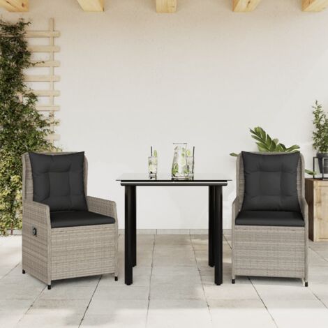 Ensemble à manger de jardin 3pcs coussins-Salon de jardin-Ensemble repas d'extérieur gris clair poly rotin 340252 (1/5)