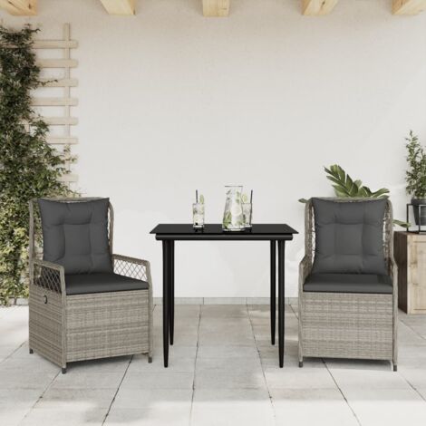 Ensemble à manger de jardin 3pcs coussins-Salon de jardin-Ensemble repas d'extérieur gris clair poly rotin 715020 (1/5)
