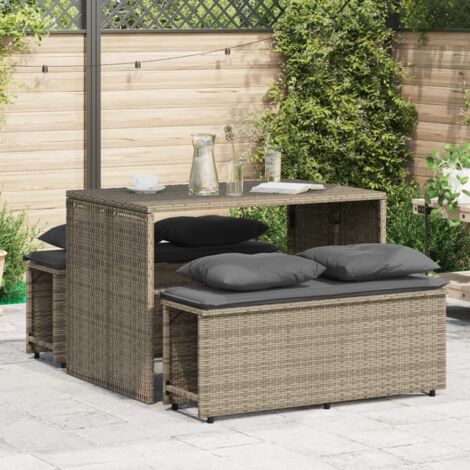 Ensemble à manger de jardin 3 pcs coussins-Salon de jardin-Ensemble repas d'extérieur gris résine tressée 759452 (1/5)