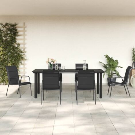 Ensemble à manger de jardin 7 pcs-Salon de jardin-Ensemble repas d'extérieur noir textilène et acier 512016 (1/5)