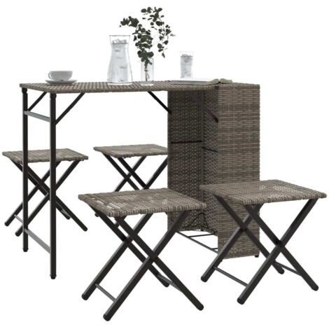 Ensemble à manger de jardin 5 pcs-Salon de jardin-Ensemble repas d'extérieur pliable gris résine tressée 561542 (1/5)