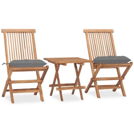 Ensemble à manger de jardin pliable avec coussin 3 pcs-Salon de jardin-Ensemble repas d'extérieur Teck 632557 (1/5)