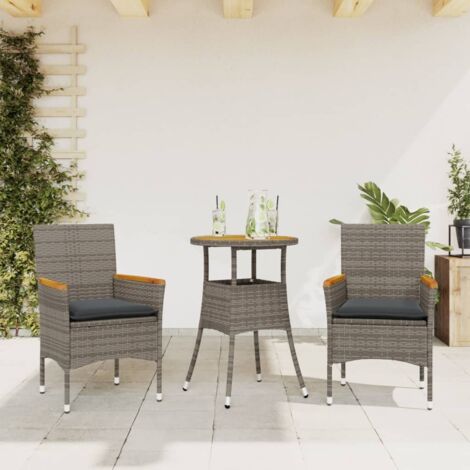 Ensemble à manger de jardin et coussins 3 pcs-Salon de jardin-Ensemble repas d'extérieur gris rotin acacia 974125 (1/5)