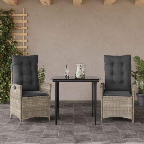 Ensemble à manger de jardin 3pcs coussins-Salon de jardin-Ensemble repas d'extérieur gris clair poly rotin 770975 (1/5)