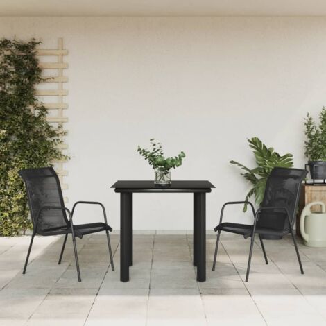 Ensemble à manger de jardin 3 pcs-Salon de jardin-Ensemble repas d'extérieur noir textilène et acier 628518 (1/5)