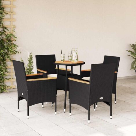 Ensemble à manger de jardin et coussins 5 pcs-Salon de jardin-Ensemble repas d'extérieur noir rotin acacia 927964 (1/5)