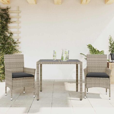 Ensemble à manger de jardin avec coussins 3 pcs-Salon de jardin-Ensemble repas d'extérieur rotin et verre 395868 (1/5)