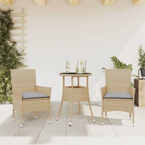 Ensemble à manger de jardin et coussins 3 pcs-Salon de jardin-Ensemble repas d'extérieur beige rotin verre 382554 (1/5)