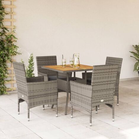 Ensemble à manger de jardin et coussins 5 pcs-Salon de jardin-Ensemble repas d'extérieur gris rotin acacia 699615 (1/5)