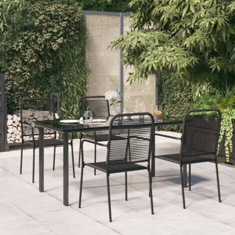 Ensemble à manger de jardin 5 pcs-Salon de jardin-Ensemble repas d'extérieur Noir Corde de coton et acier 787833 (1/5)