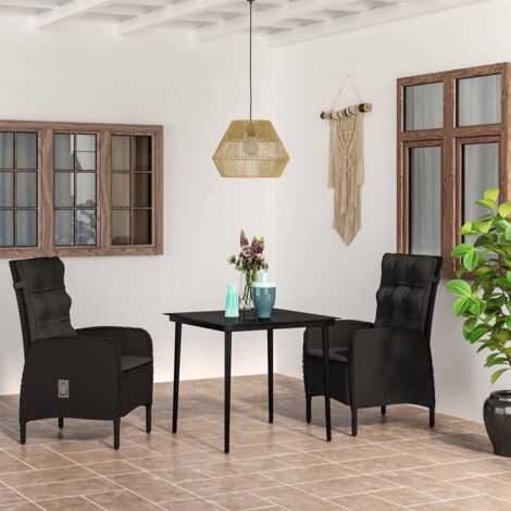 Ensemble à manger de jardin avec coussins 3 pcs-Salon de jardin-Ensemble repas d'extérieur noir 413672 (1/5)