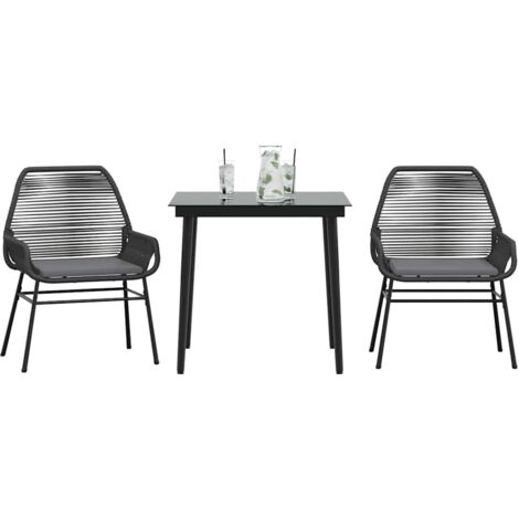 Ensemble à manger de jardin et coussins 3 pcs-Salon de jardin-Ensemble repas d'extérieur noir rotin verre 925156 (1/5)