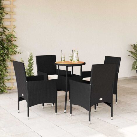 Ensemble à manger de jardin et coussins 5 pcs-Salon de jardin-Ensemble repas d'extérieur noir rotin acacia 485640 (1/5)