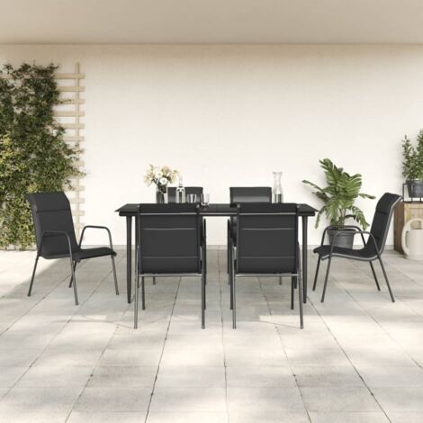Ensemble à manger de jardin 7 pcs-Salon de jardin-Ensemble repas d'extérieur noir textilène et acier 497203 (1/5)