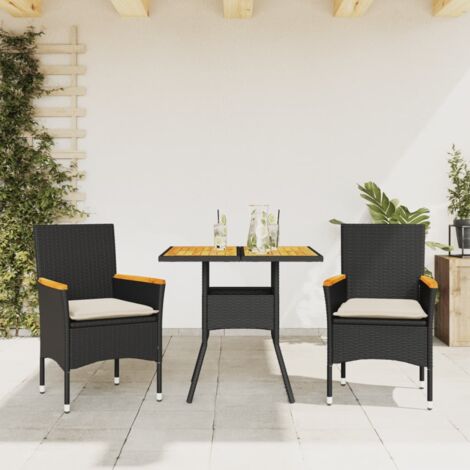 Ensemble à manger de jardin et coussins 3 pcs-Salon de jardin-Ensemble repas d'extérieur noir rotin acacia 300653 (1/5)