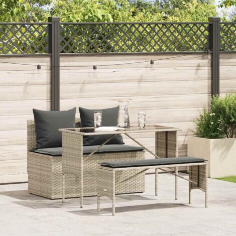 Ensemble à manger de jardin 3pcs coussins-Salon de jardin-Ensemble repas d'extérieur gris clair poly rotin 111816 (1/5)