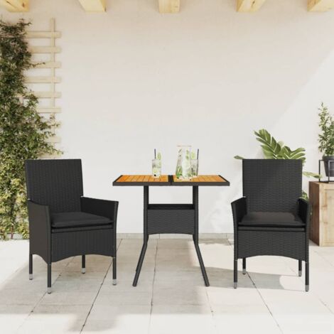 Ensemble à manger de jardin et coussins 3 pcs-Salon de jardin-Ensemble repas d'extérieur noir rotin acacia 948600 (1/5)