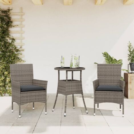 Ensemble à manger de jardin et coussins 3 pcs-Salon de jardin-Ensemble repas d'extérieur gris rotin verre 861313 (1/5)