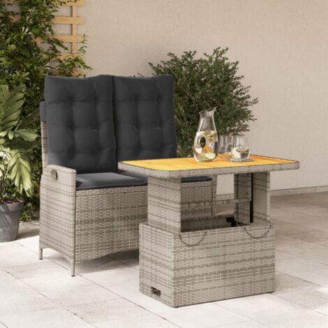 Ensemble à manger de jardin et coussins 2 pcs-Salon de jardin-Ensemble repas d'extérieur gris rotin 345757 (1/5)