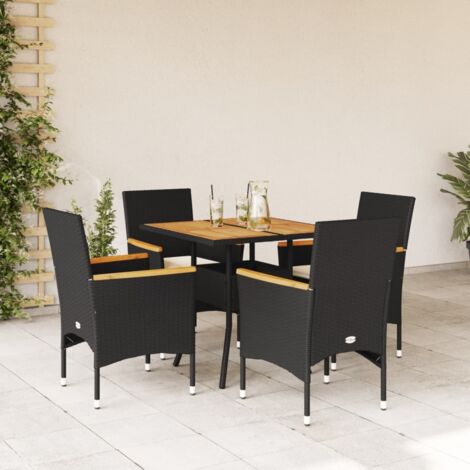 Ensemble à manger de jardin et coussins 5 pcs-Salon de jardin-Ensemble repas d'extérieur noir rotin acacia 385954 (1/5)
