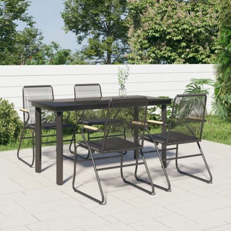 Ensemble à manger de jardin 5 pcs-Salon de jardin-Ensemble repas d'extérieur Noir Rotin PVC 308181 (1/5)