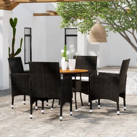 Ensemble à manger de jardin 5 pcs-Salon de jardin-Ensemble repas d'extérieur Résine tressée Noir 296552 (1/5)
