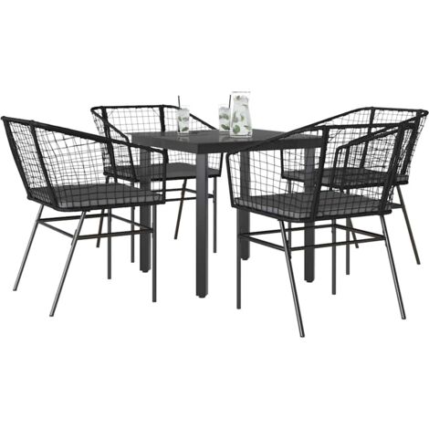 Ensemble à manger de jardin et coussins 5 pcs-Salon de jardin-Ensemble repas d'extérieur noir rotin verre 955569 (1/5)