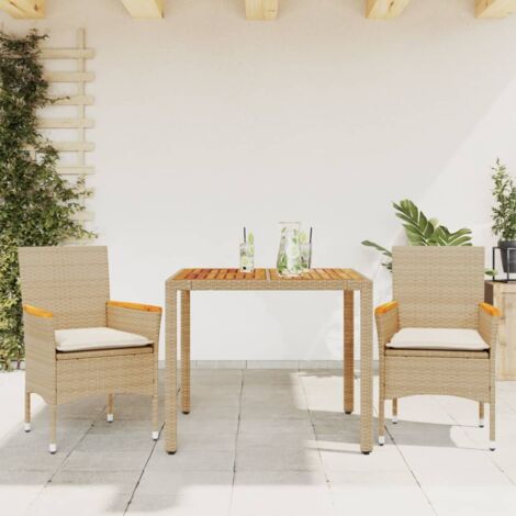 Ensemble à manger de jardin et coussins 3 pcs-Salon de jardin-Ensemble repas d'extérieur beige rotin acacia 287728 (1/5)