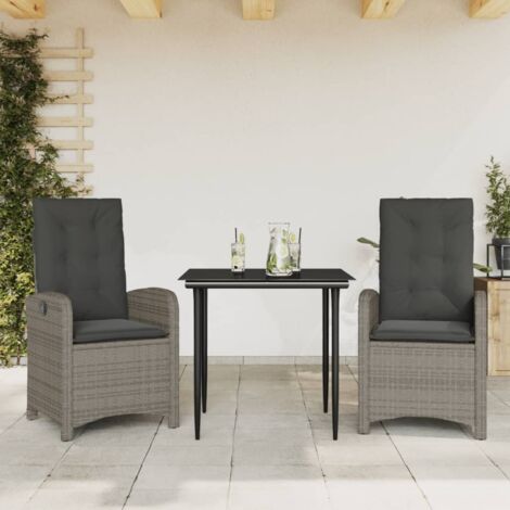 Ensemble à manger de jardin 3 pcs coussins-Salon de jardin-Ensemble repas d'extérieur gris résine tressée 312915 (1/5)