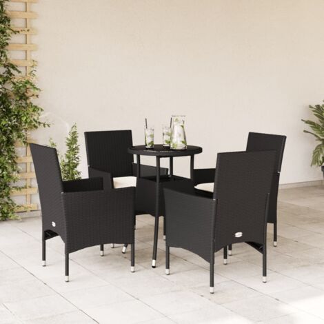 Ensemble à manger de jardin et coussins 5 pcs-Salon de jardin-Ensemble repas d'extérieur noir rotin verre 755631 (1/5)