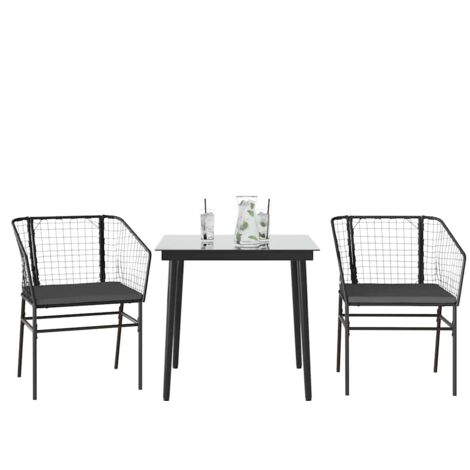 Ensemble à manger de jardin et coussins 3 pcs-Salon de jardin-Ensemble repas d'extérieur noir rotin verre 471081 (1/5)