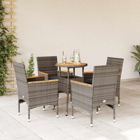 Ensemble à manger de jardin et coussins 5 pcs-Salon de jardin-Ensemble repas d'extérieur gris rotin acacia 151796 (1/5)