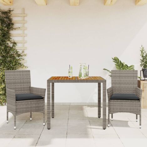 Ensemble à manger de jardin et coussins 3 pcs-Salon de jardin-Ensemble repas d'extérieur gris rotin acacia 615768 (1/5)