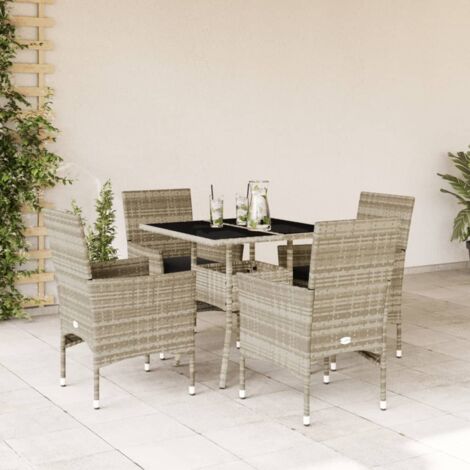 Ensemble à manger de jardin avec coussins 5 pcs-Salon de jardin-Ensemble repas d'extérieur rotin et verre 630525 (1/5)
