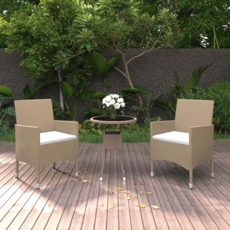 Ensemble à manger de jardin 3 pcs-Salon de jardin-Ensemble repas d'extérieur Résine tressée Beige 730444 (1/5)