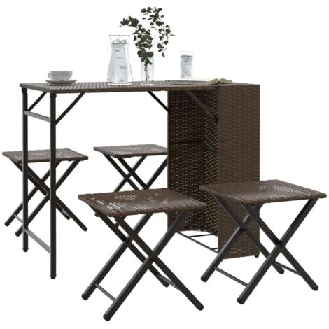 Ensemble à manger de jardin 5 pcs-Salon de jardin-Ensemble repas d'extérieur pliable marron résine tressée 873825 (1/5)
