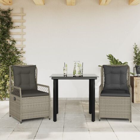 Ensemble à manger de jardin 3pcs coussins-Salon de jardin-Ensemble repas d'extérieur gris clair poly rotin 557339 (1/5)