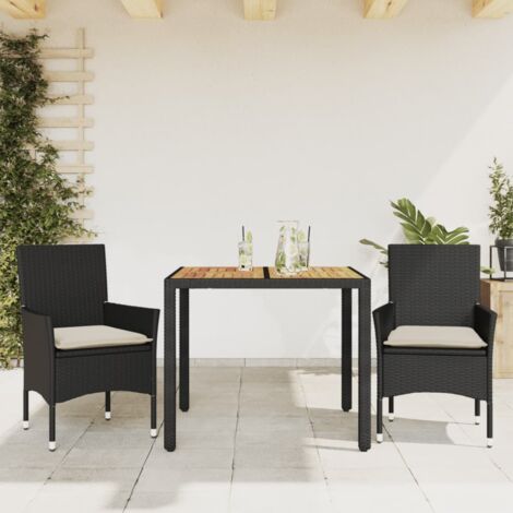 Ensemble à manger de jardin et coussins 3 pcs-Salon de jardin-Ensemble repas d'extérieur noir rotin acacia 514940 (1/5)
